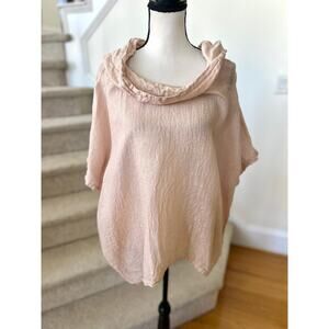 John P Hooded Blush Pink Linen Oversize Tunic Top Lagenlook Boho Beach Resort